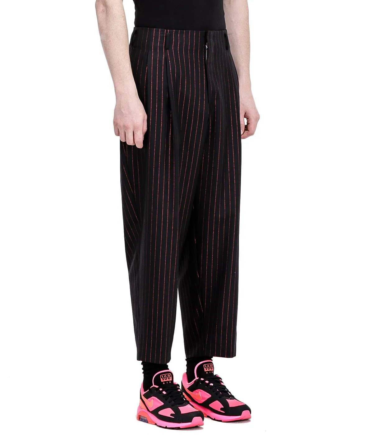 Black Metallic Pinstripe Pants