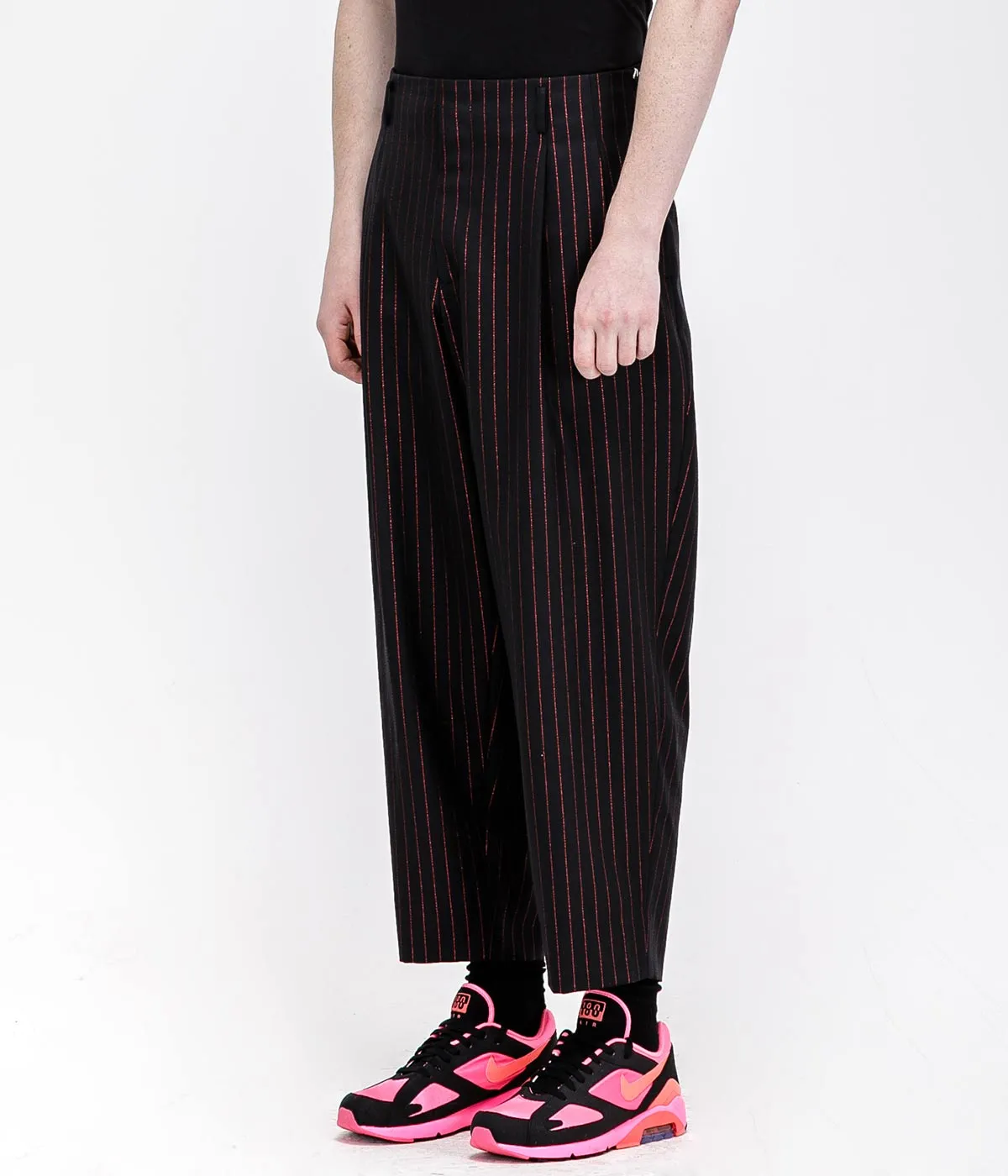 Black Metallic Pinstripe Pants