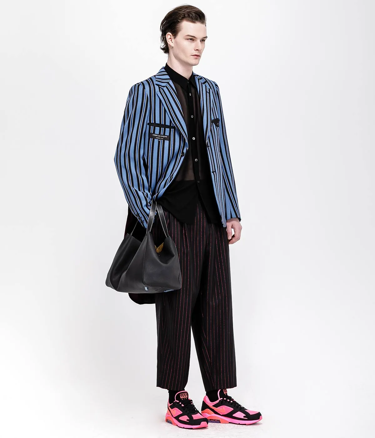 Black Metallic Pinstripe Pants