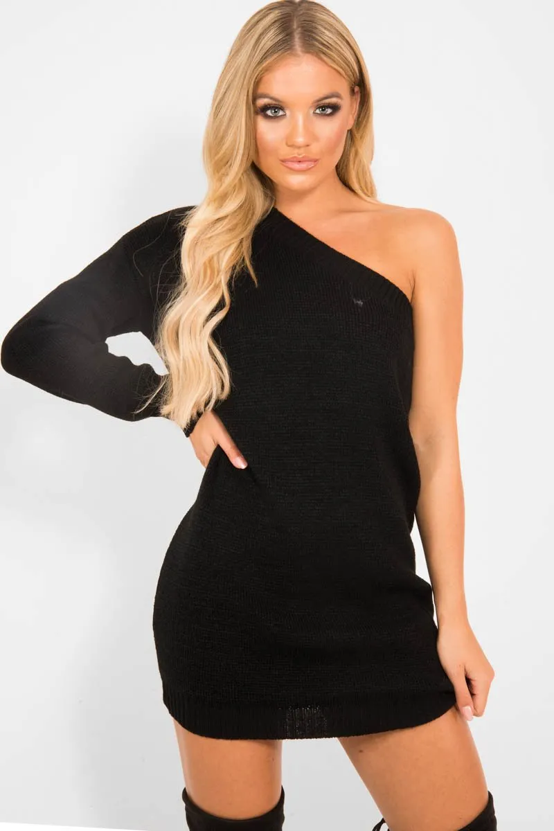 Black One Shoulder Jumper Dress - Liseth