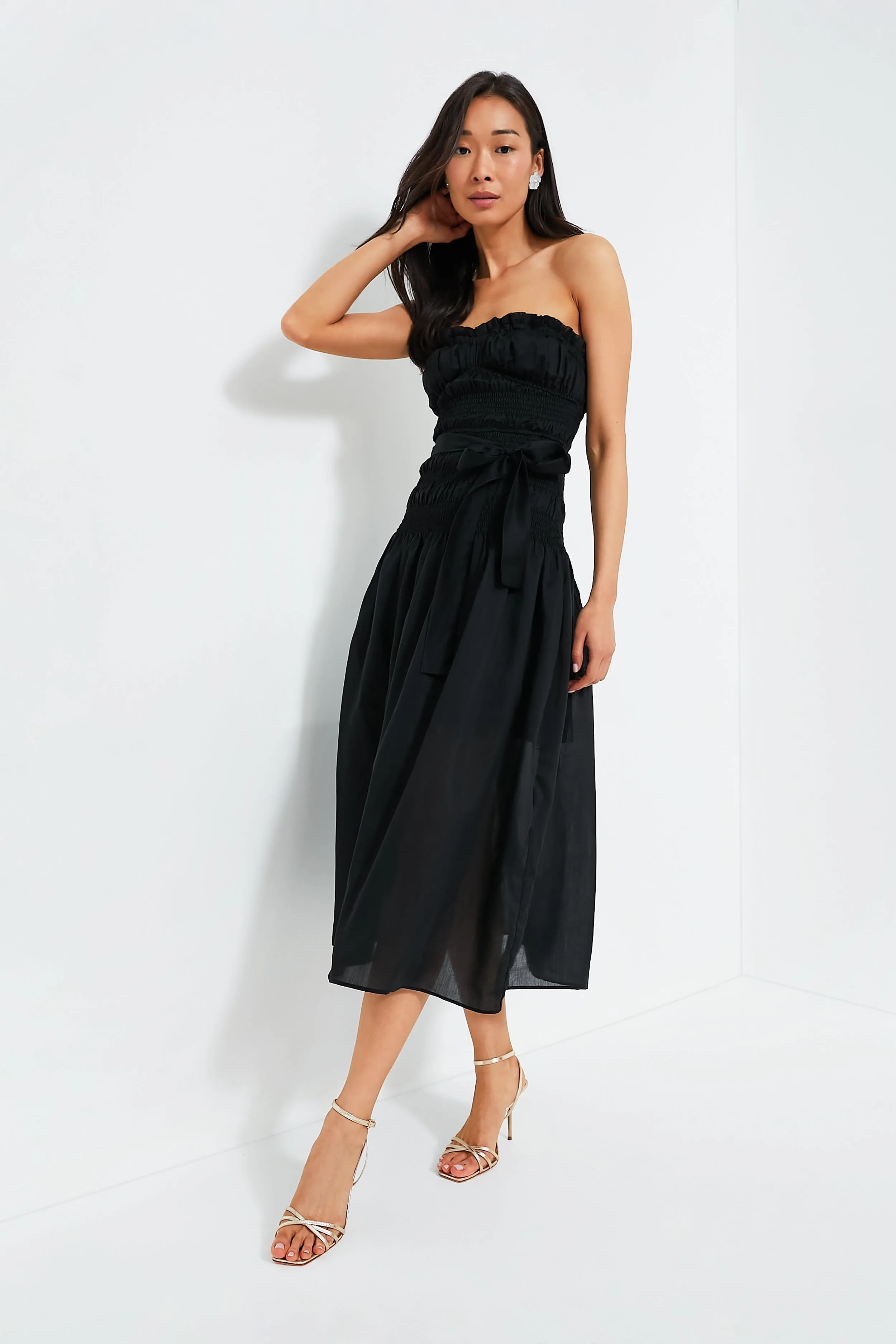 Black Ruched Tie Front Dress