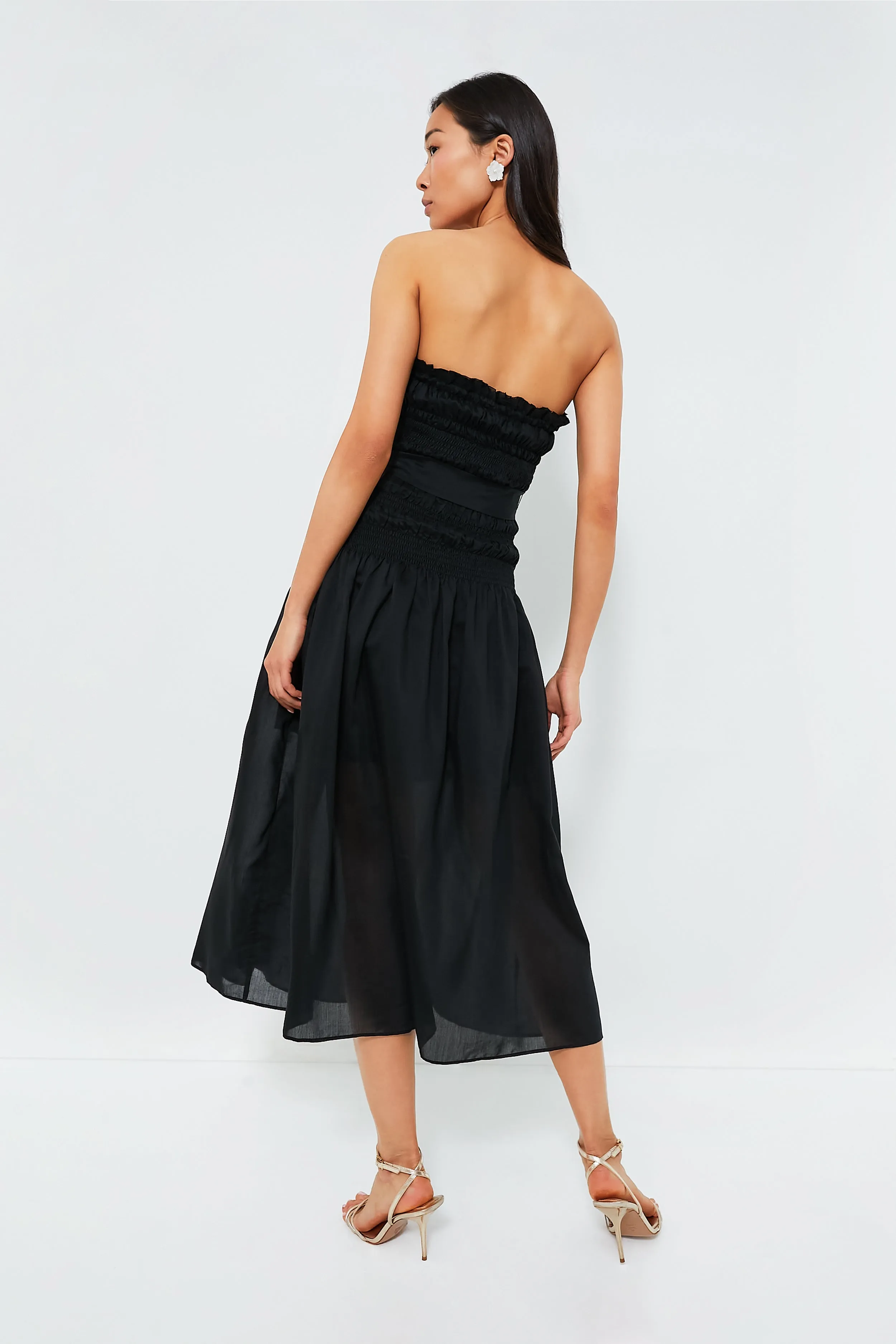 Black Ruched Tie Front Dress