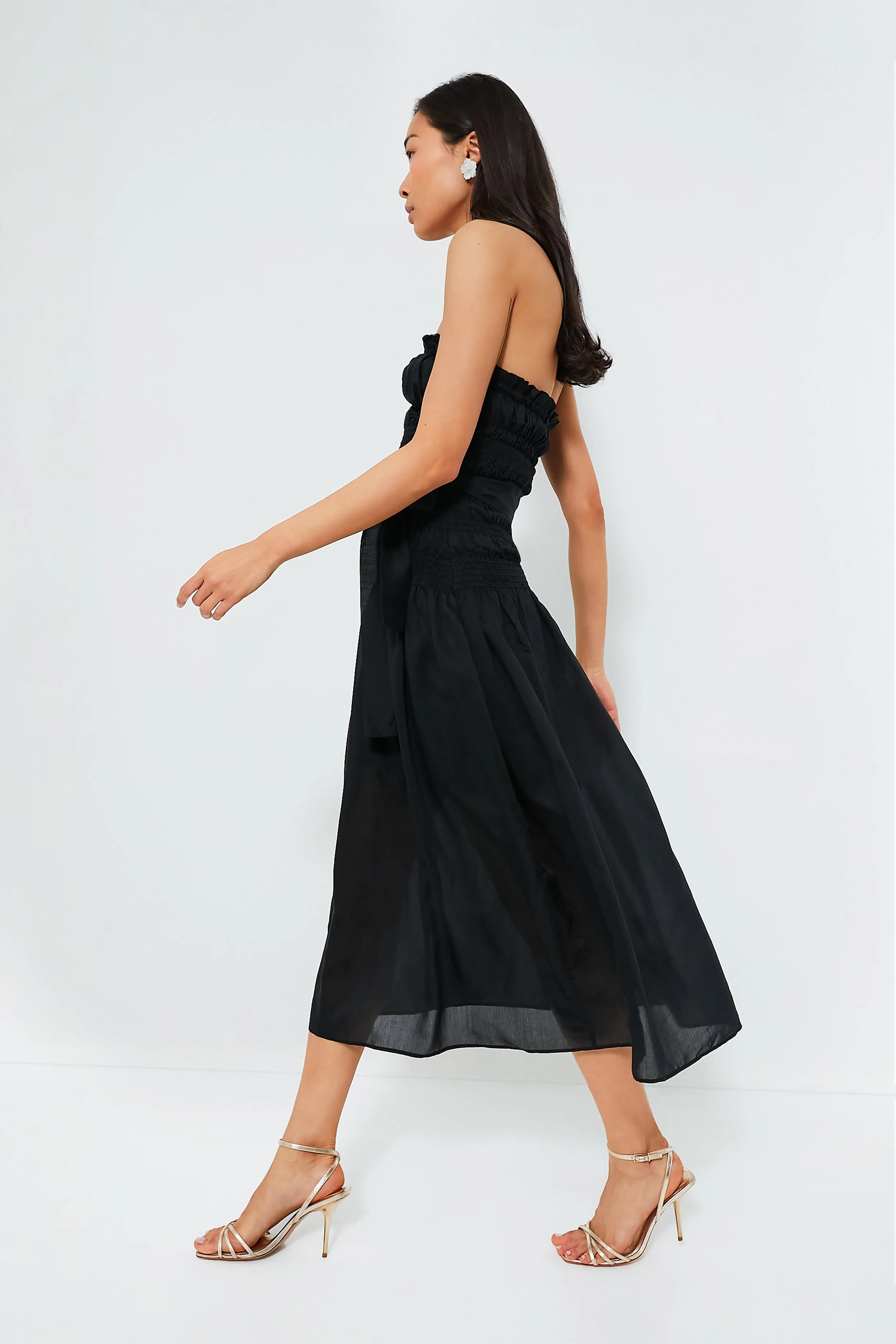 Black Ruched Tie Front Dress