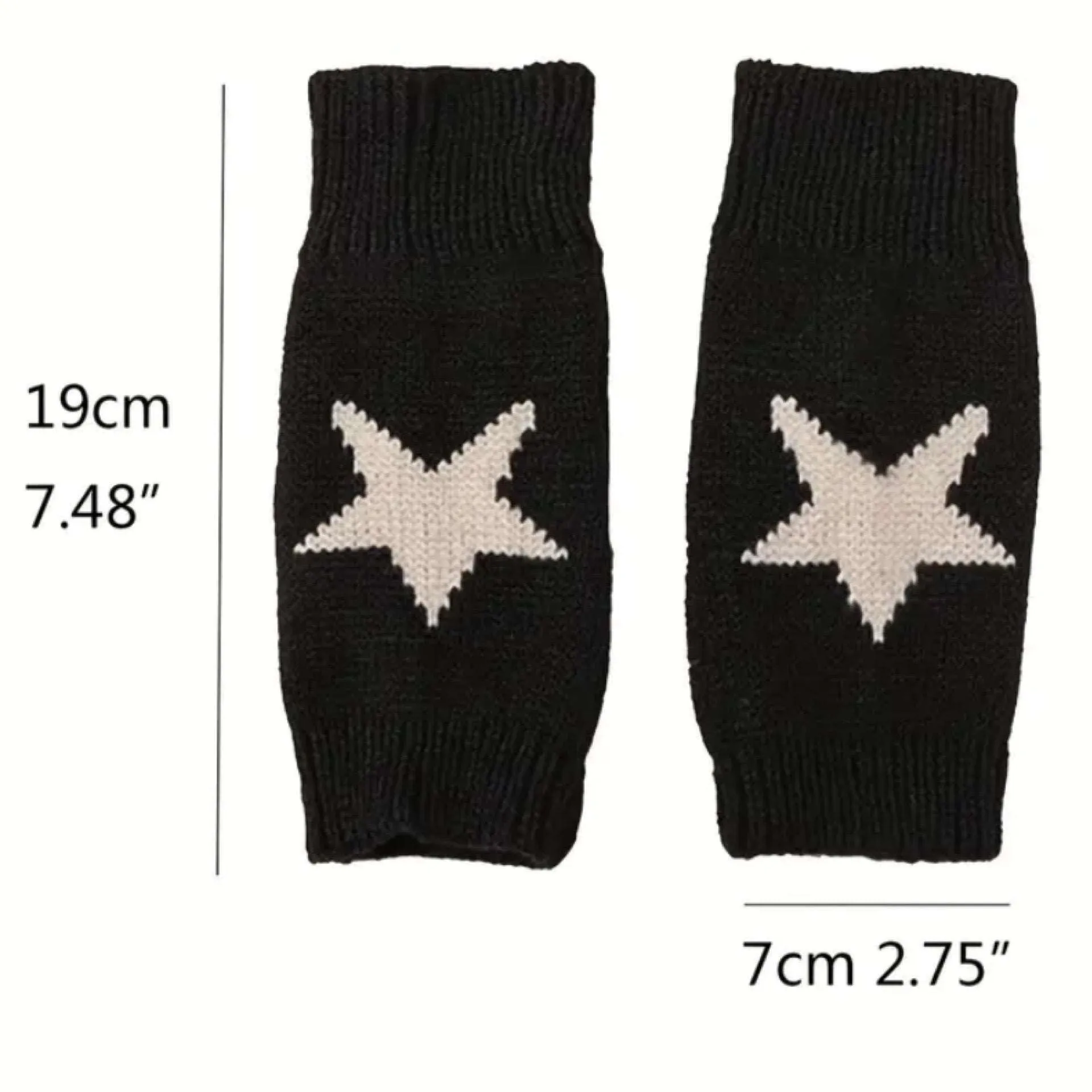 Black Star Knit Fingerless Winter Gloves