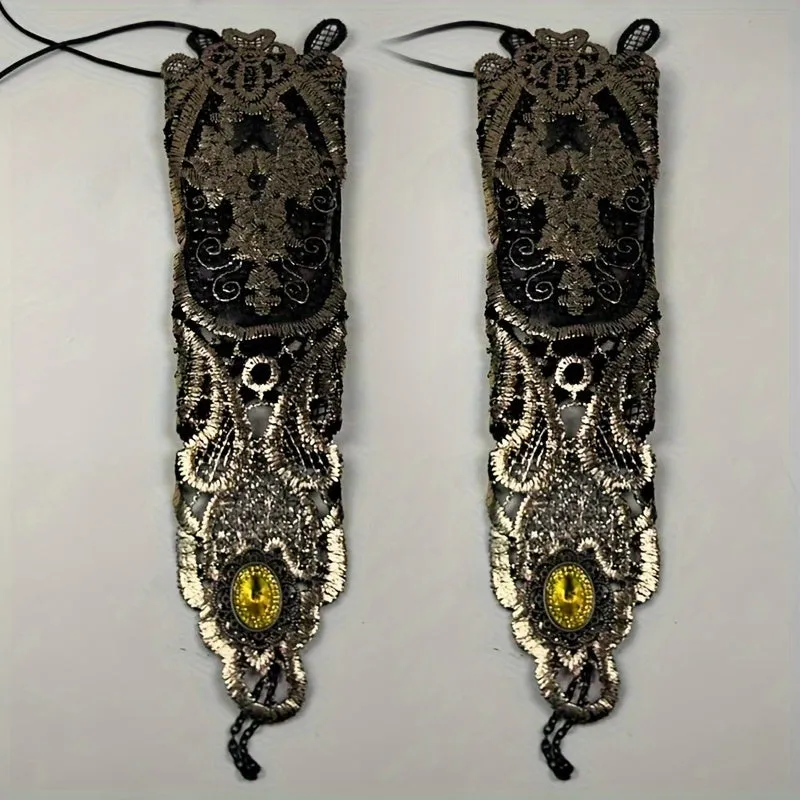 Bohemian Golden Lace Long Gloves  Vintage Crystal Embroidered