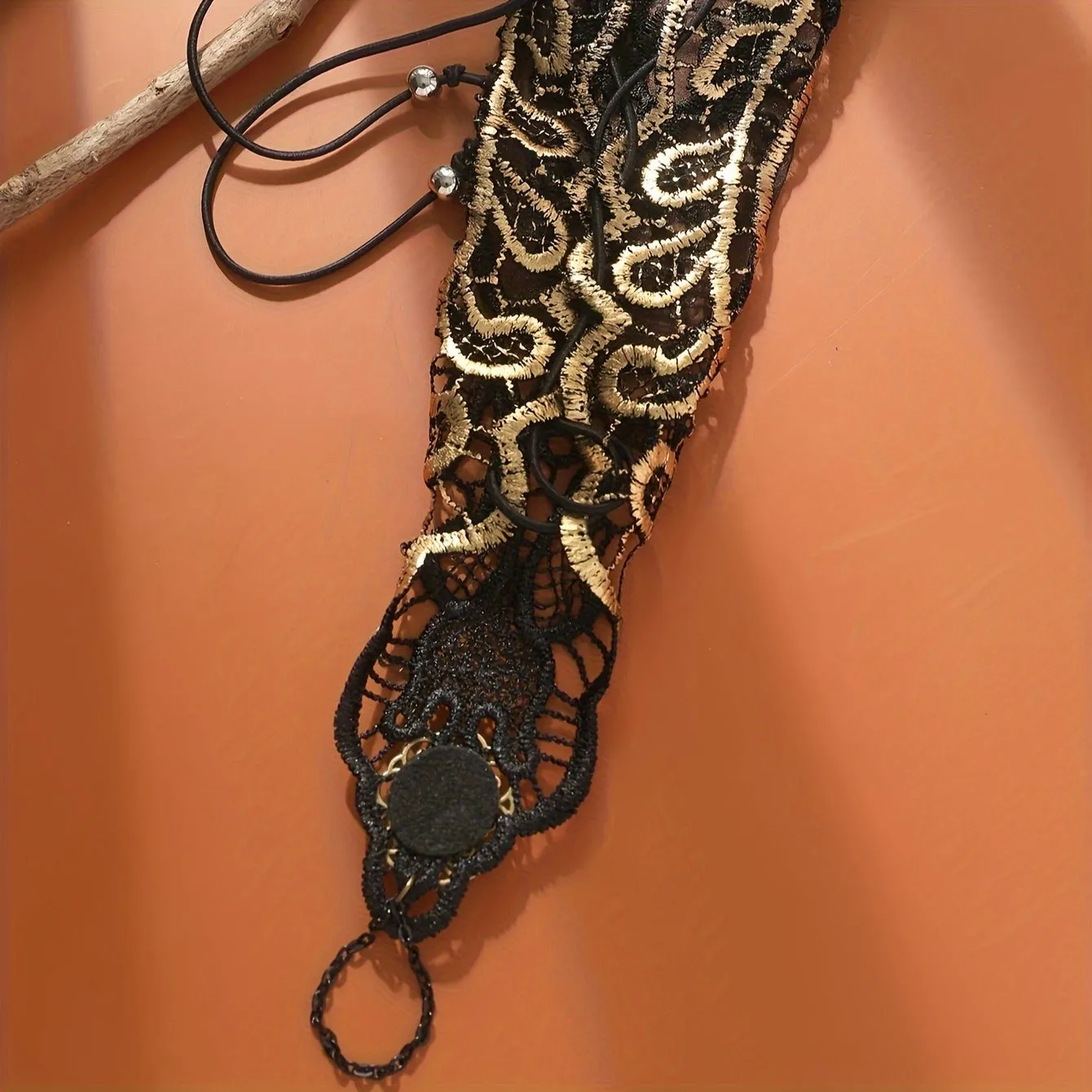 Bohemian Golden Lace Long Gloves  Vintage Crystal Embroidered