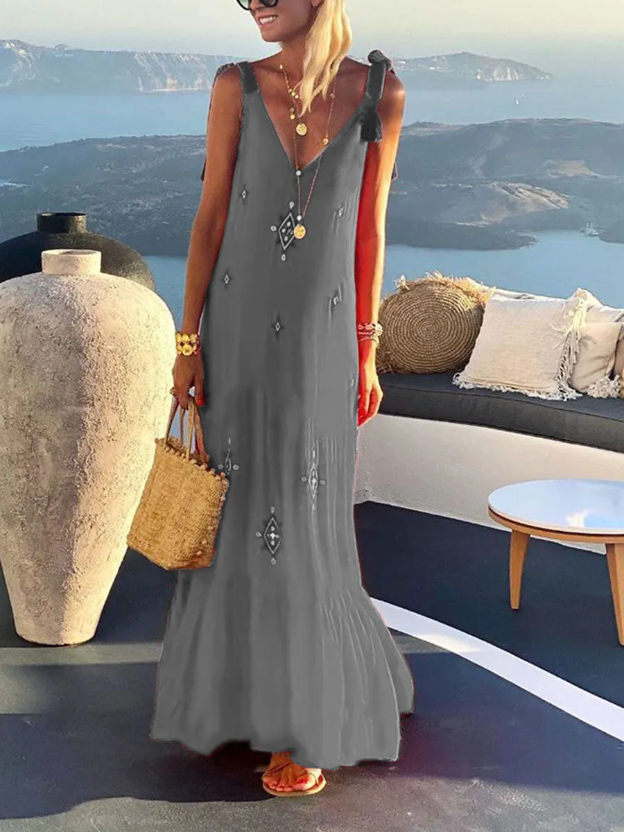 Bohemian V-Neck Sleeveless Dress