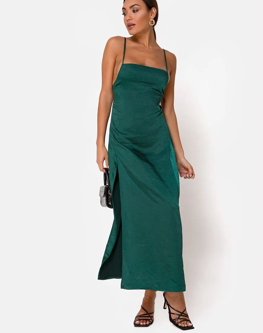 Bonita Maxi Dress in Satin Forest Green