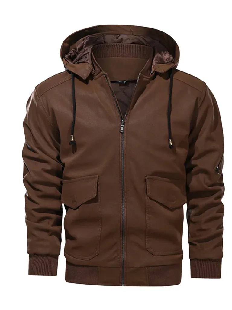 Brown Bomber Hooded Genuine Leather Jacket