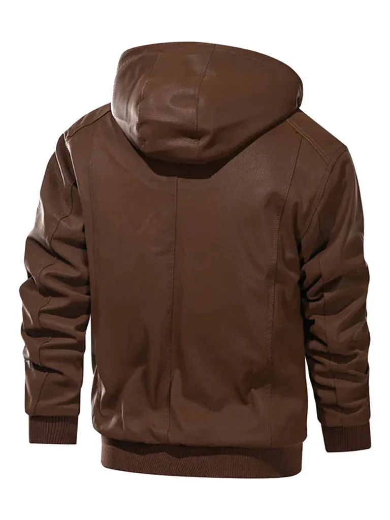 Brown Bomber Hooded Genuine Leather Jacket