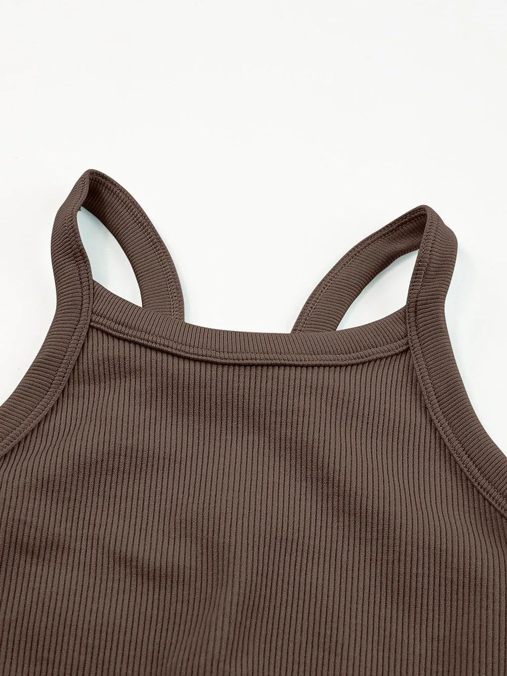 Brown Ribbed Texture Sports Ensemble