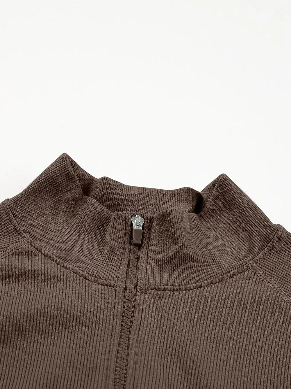 Brown Ribbed Texture Sports Ensemble