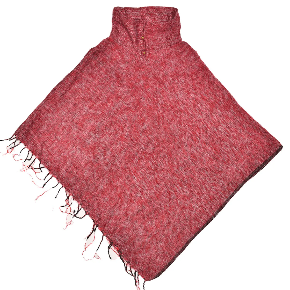 Brushed Woven Poncho in Pomegranate