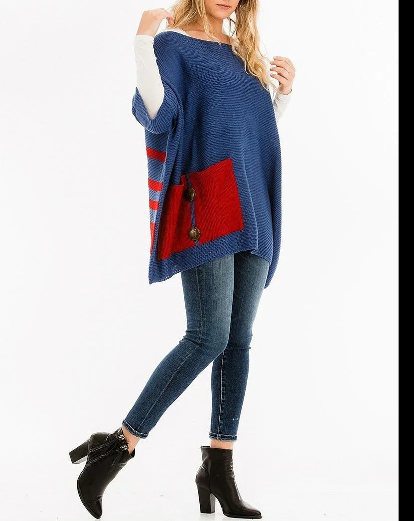 Button and Pocket Accent Poncho