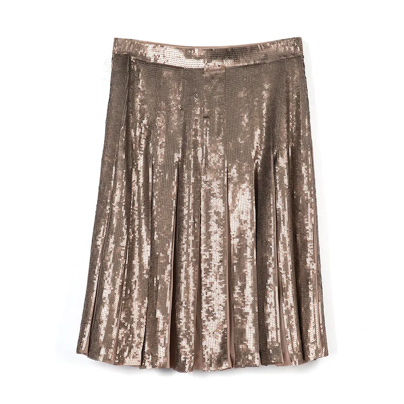 C630 Women sequinned pleated party short skirt