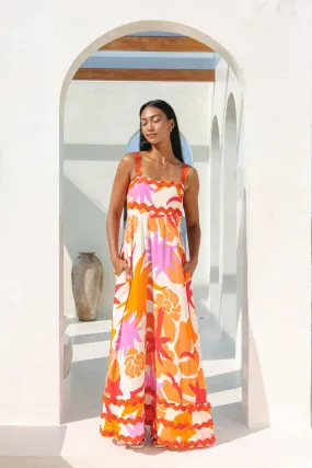 Calinda Orange Abstract Ric Rac Maxi Dress