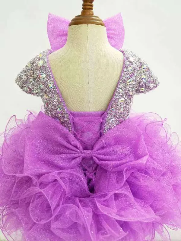 Cap Sleeve Glitzy Purple 12-18 M Cupcake Pageant Dress