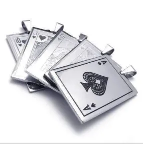 Casino Poker Playing Cards Stainless Steel Pendant Necklace