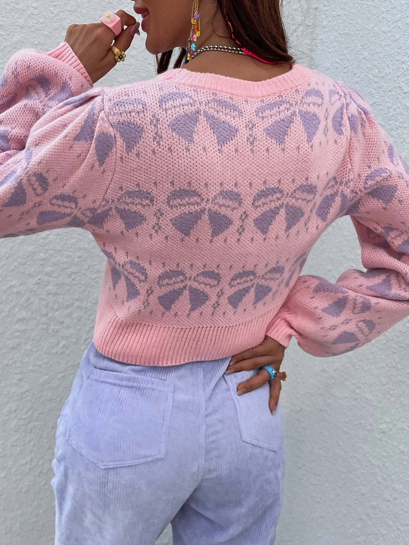 Casual Graphic Long Sleeve Round Neck Crop Women Sweater