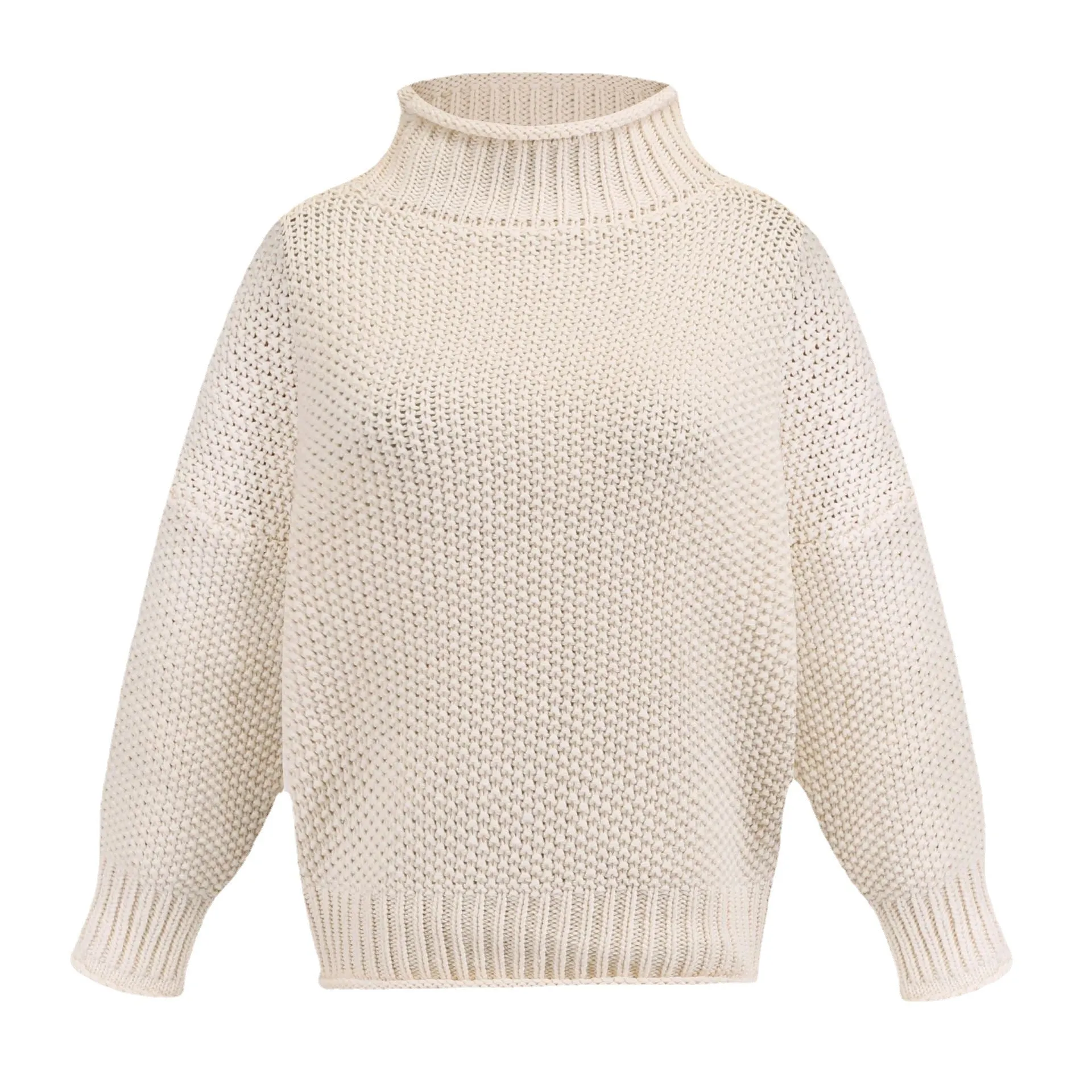 Casual Long Sleeve High Neck Chunky Knit Sweater Wholesale Womens Tops