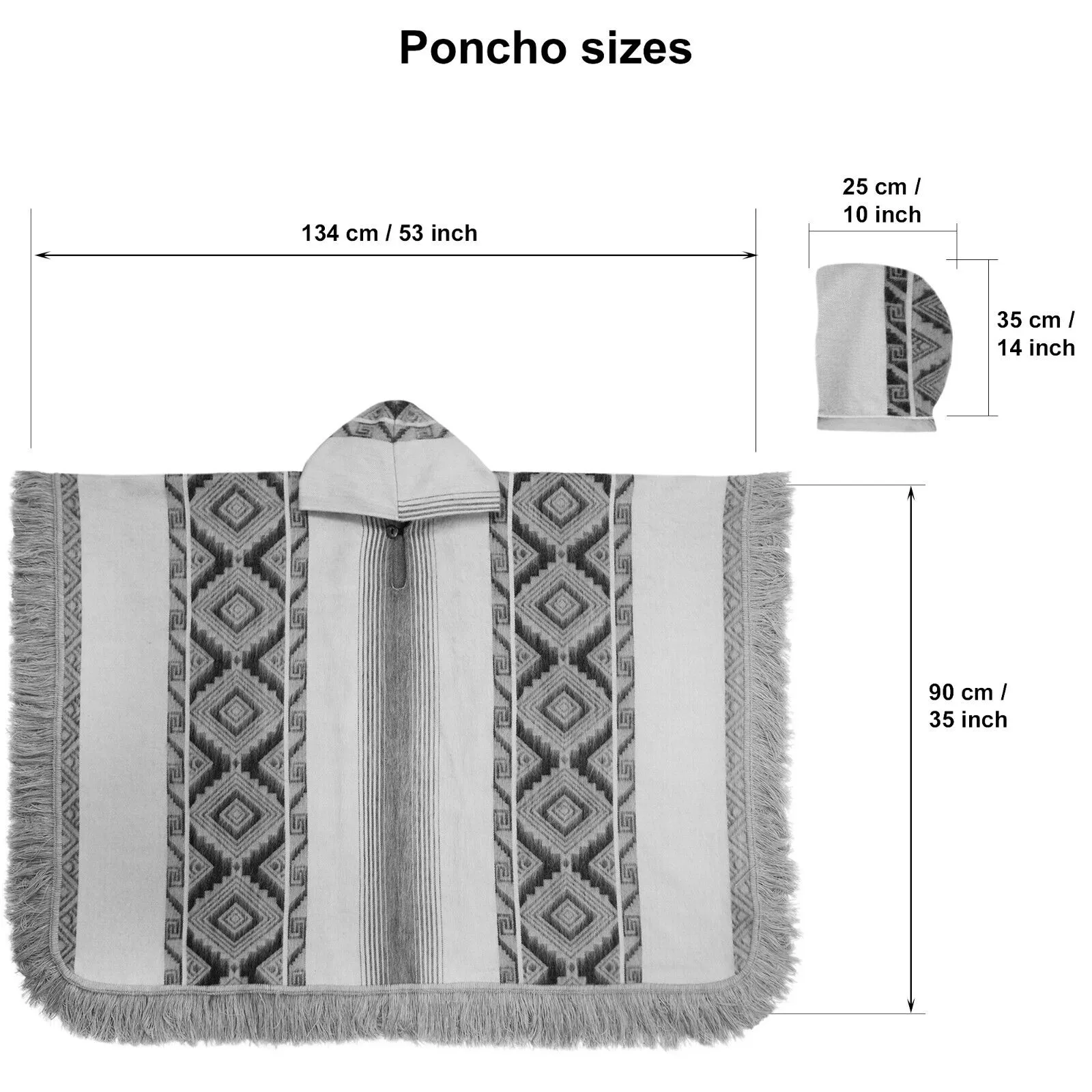 Chambira - Lightweight Baby Alpaca Fringed Hooded Poncho - Andean Sky Blue & Charcoal - Unisex