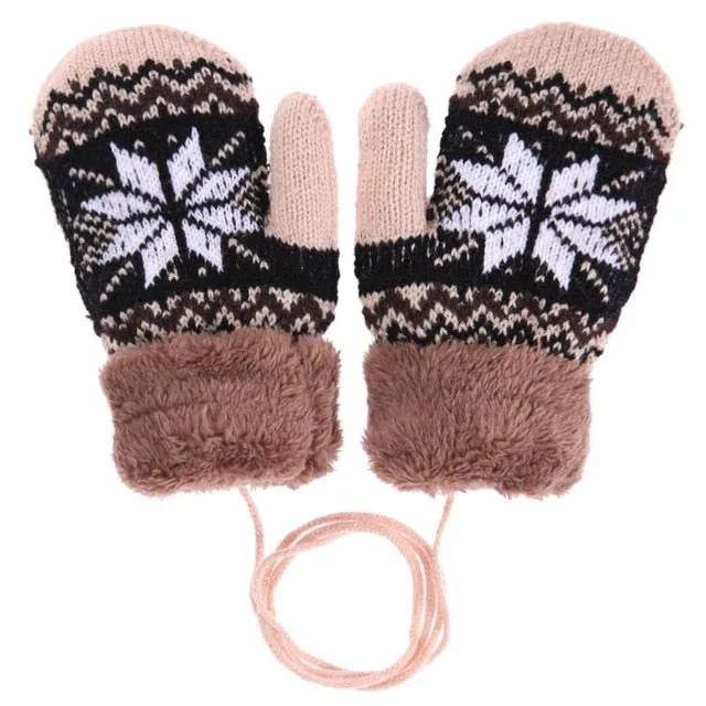 Children Gloves Warm Winter Baby Girl Kids Knitted Elastic Mittens Thickened Ski Casual Full Finger Mittens Gloves