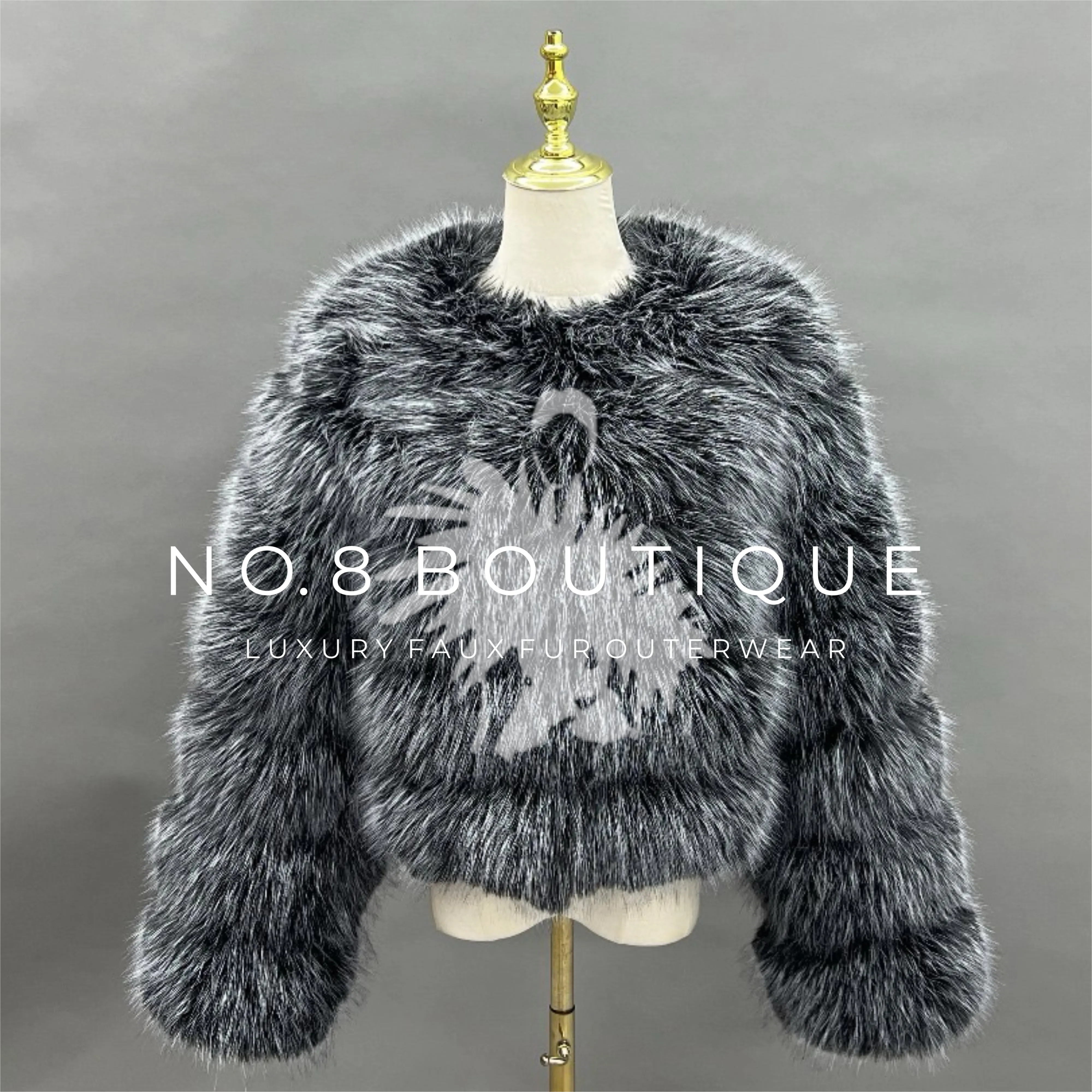 Classic 5 Row Frosted Black Faux Fur Jacket