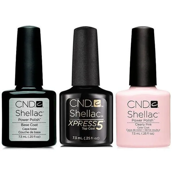 CND - Shellac Xpress5 Combo - Base, Top & Clearly Pink (0.25 oz)