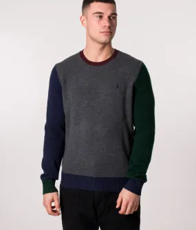 Colour Block Rib Neck Jumper