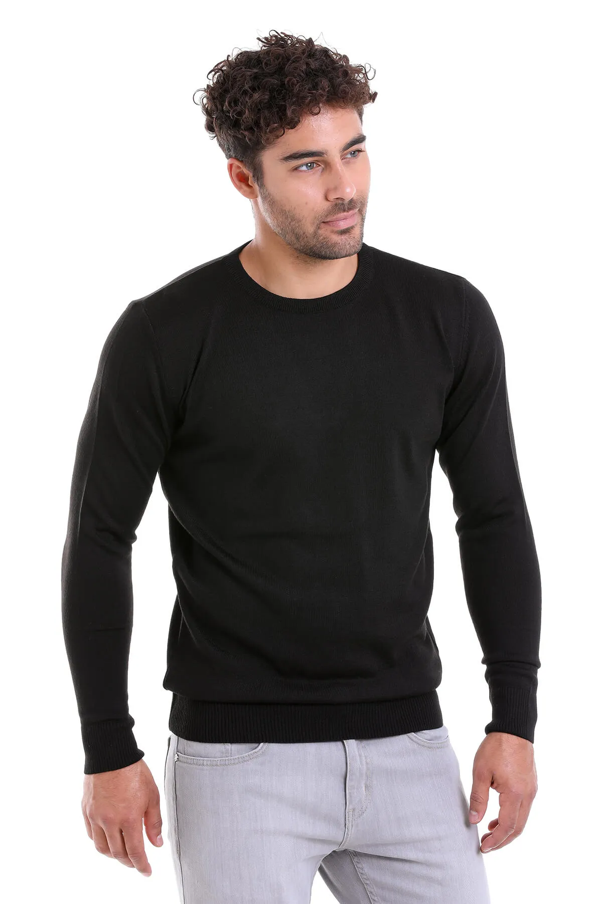 Comfort Fit Wool Blend Black Crewneck Sweater