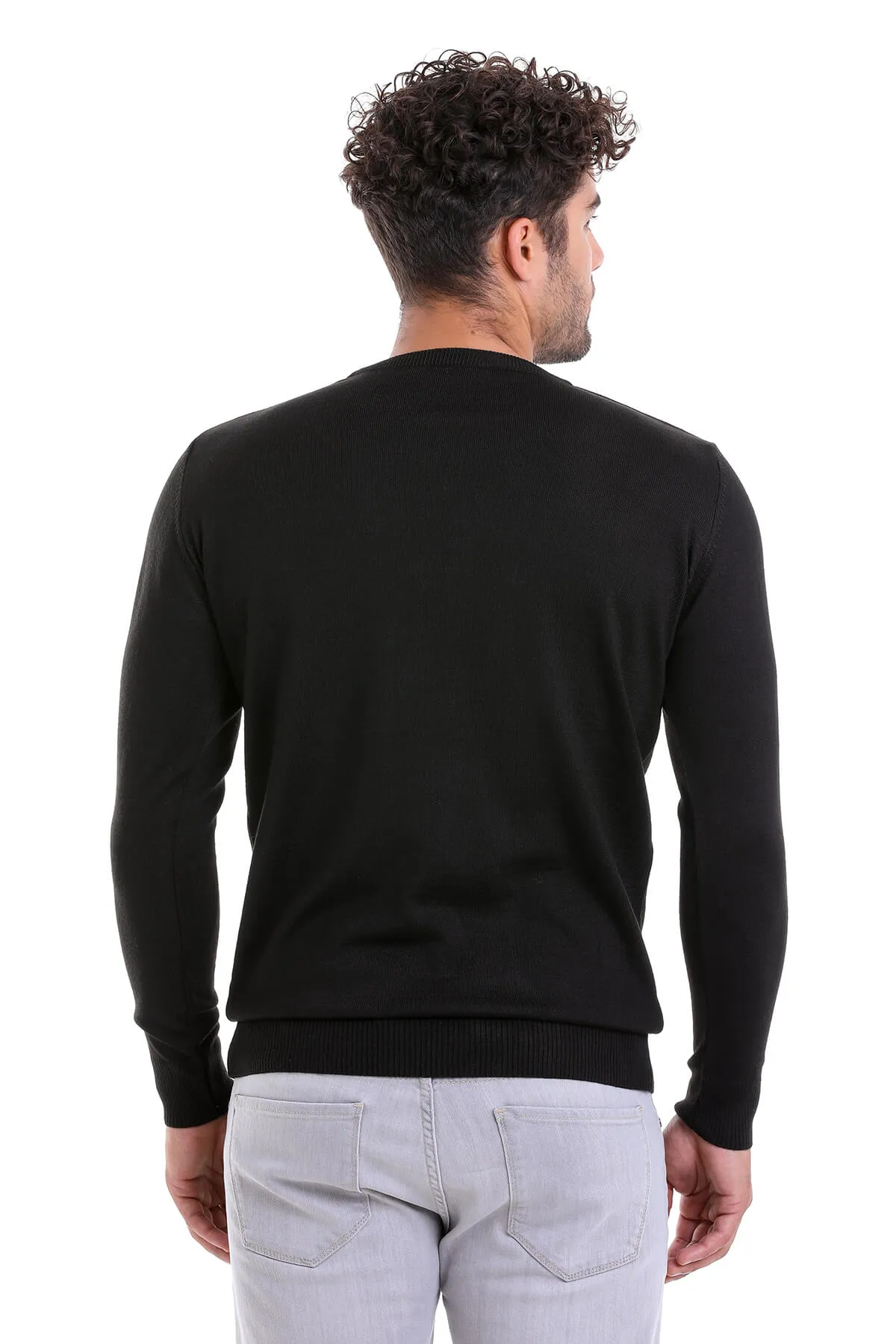 Comfort Fit Wool Blend Black Crewneck Sweater