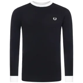 Contrast Trim Pique Crew Neck Jumper