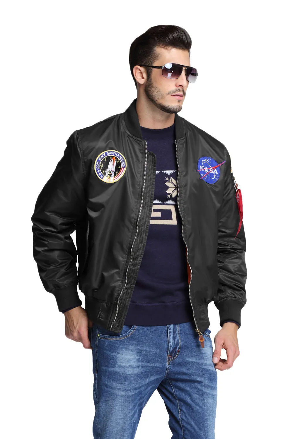 CORIRESHA NASA Embroidery Badge Bomber Jacket