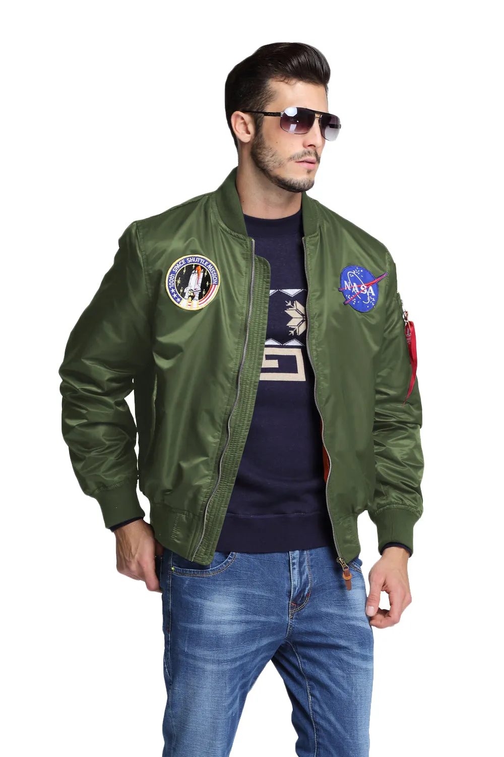 CORIRESHA NASA Embroidery Badge Bomber Jacket