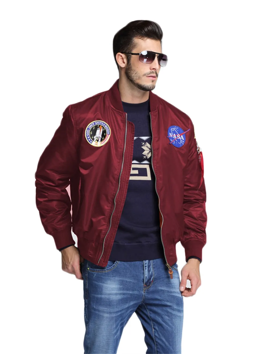 CORIRESHA NASA Embroidery Badge Bomber Jacket