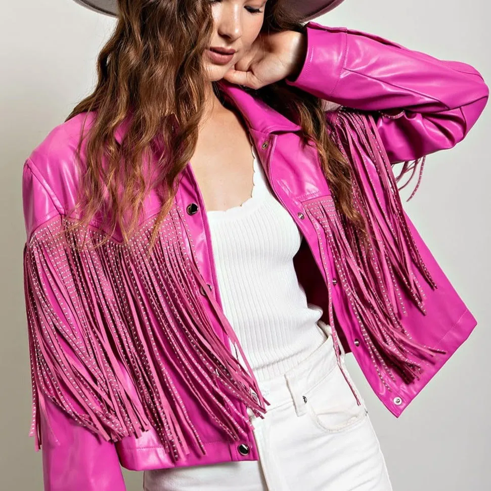 Country Sweetheart Studded Fringe Leather Jacket