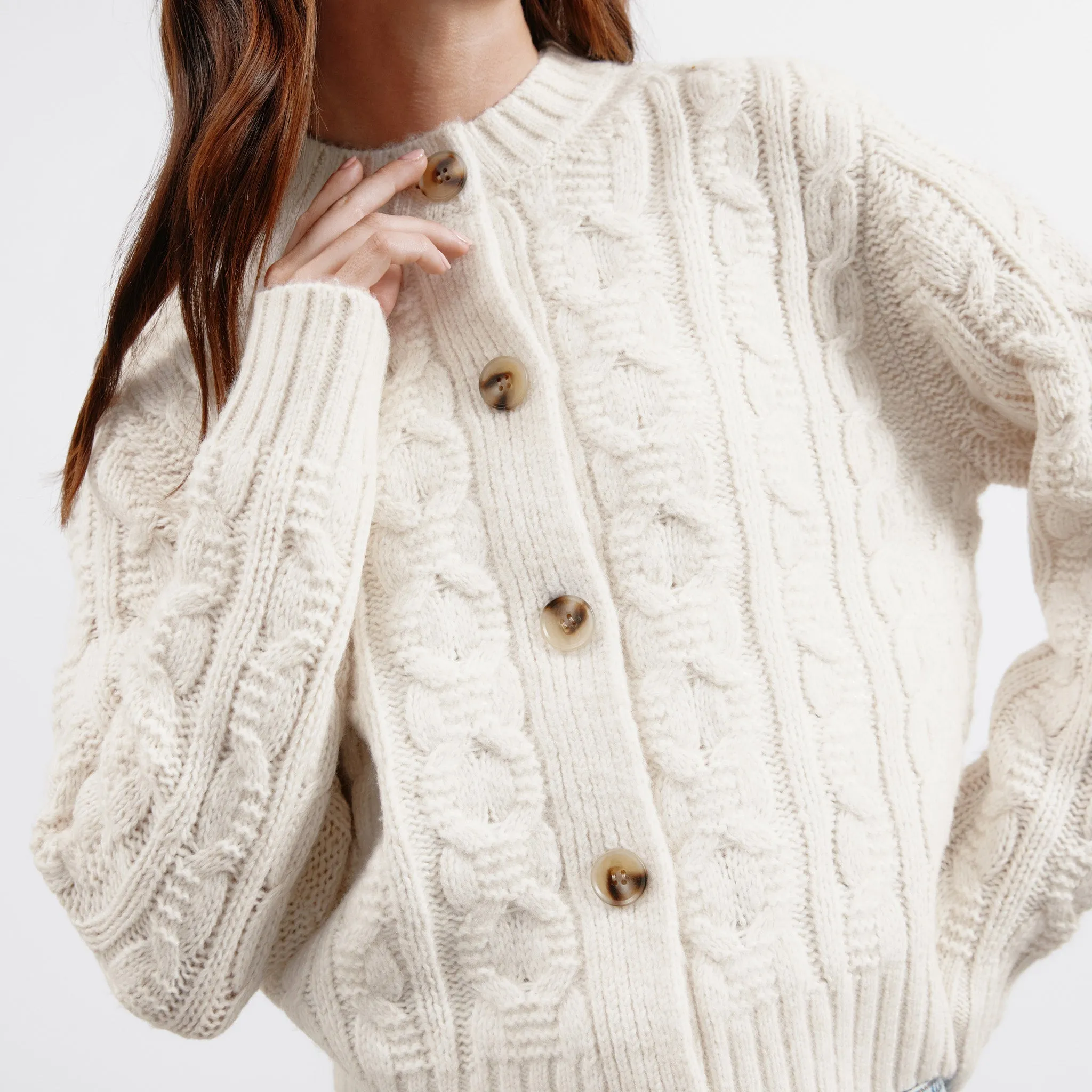 Cream Cable Cardigan by Albaray