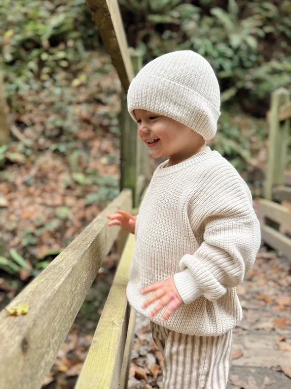 Cream Cotton Sweater & Hat Set