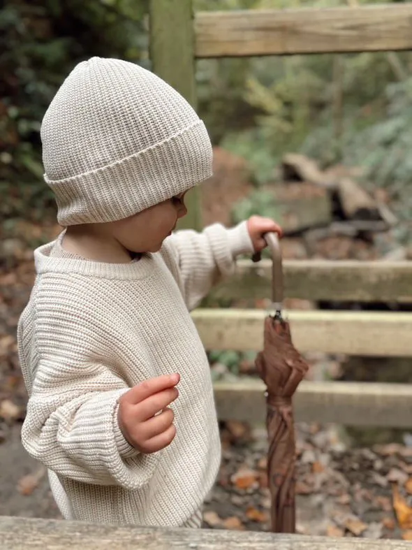 Cream Cotton Sweater & Hat Set