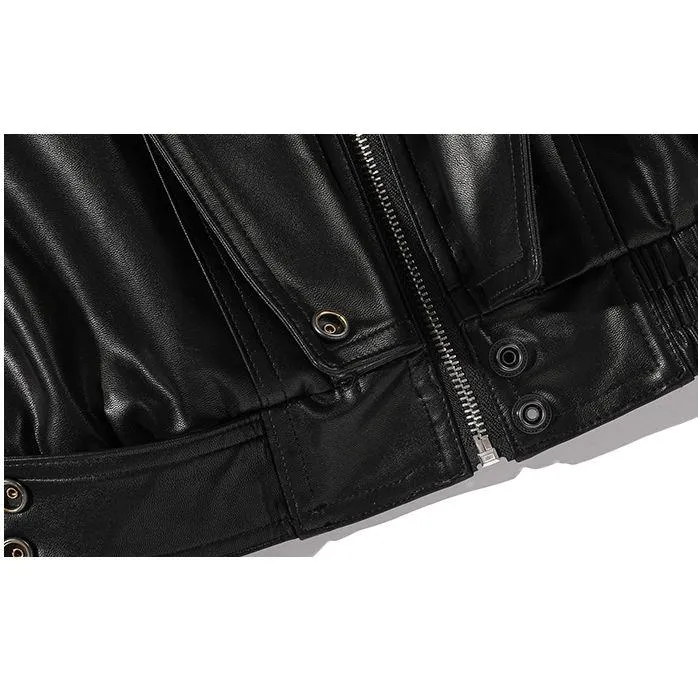 Cropped Motorcycle Windproof Loose Fit Biker Leather Jacket