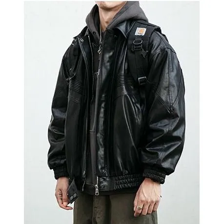 Cropped Motorcycle Windproof Loose Fit Biker Leather Jacket