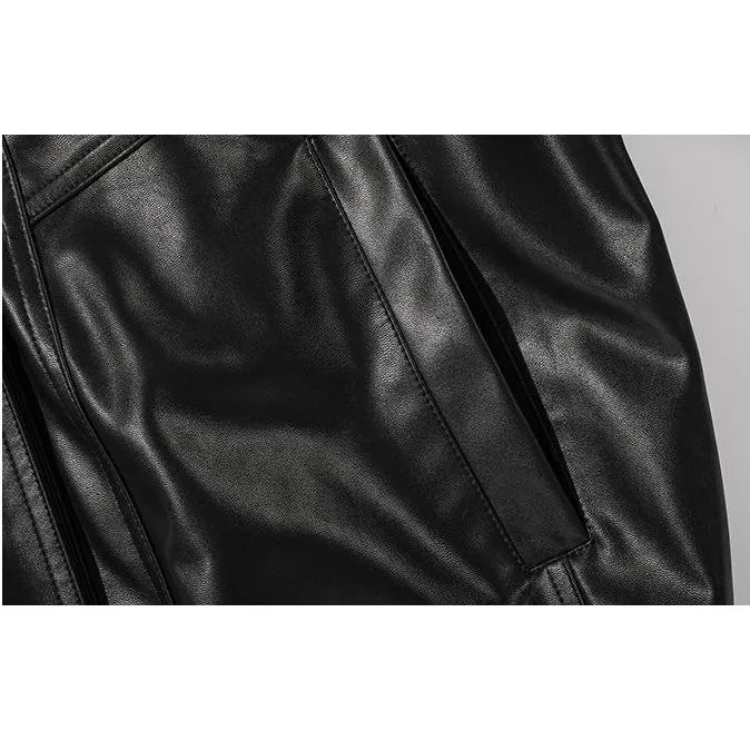 Cropped Motorcycle Windproof Loose Fit Biker Leather Jacket