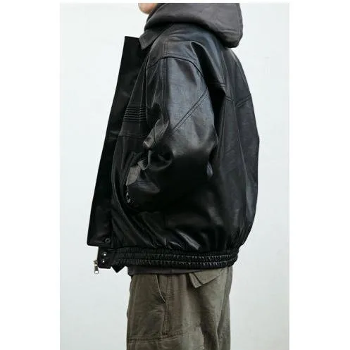 Cropped Motorcycle Windproof Loose Fit Biker Leather Jacket