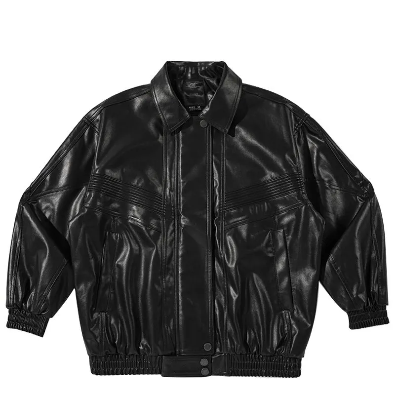 Cropped Motorcycle Windproof Loose Fit Biker Leather Jacket