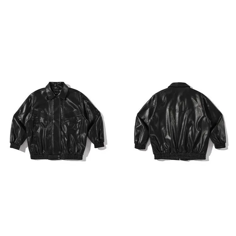 Cropped Motorcycle Windproof Loose Fit Biker Leather Jacket