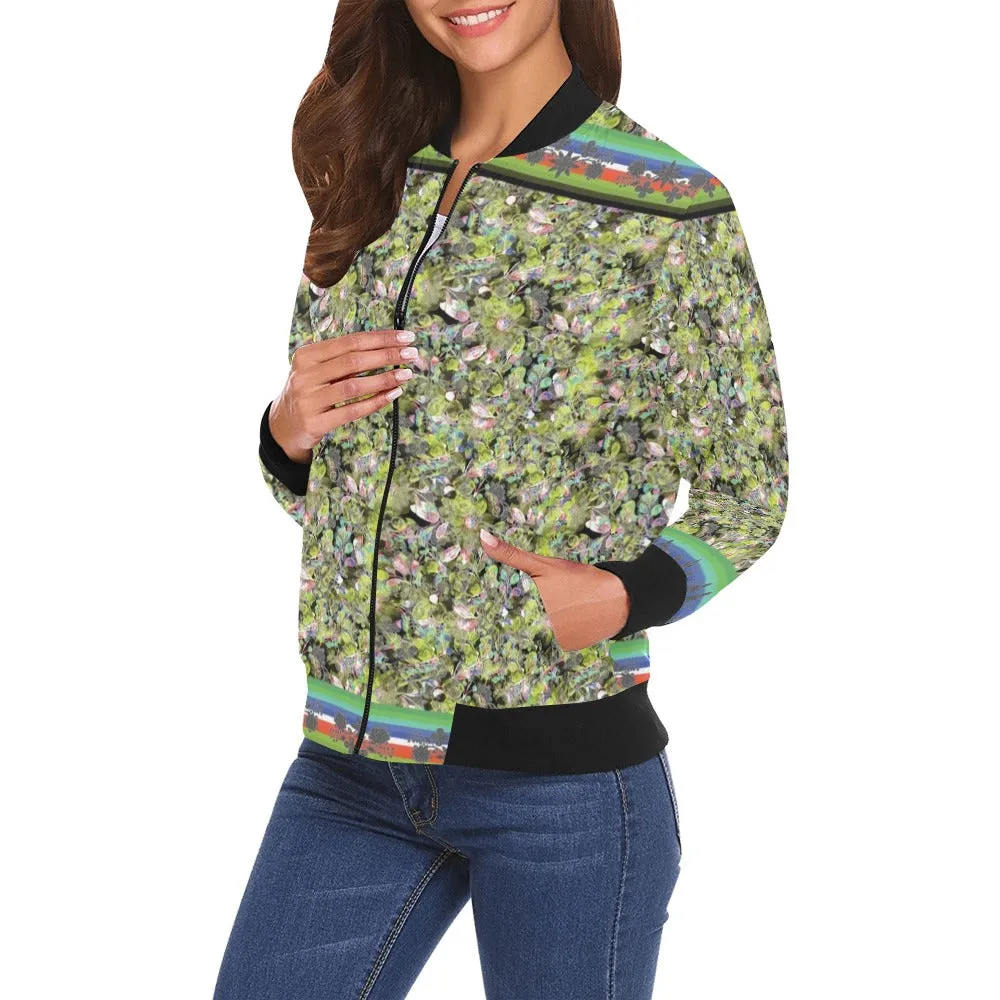 Culture in Nature Green Leaf Bomber Jacket for Women