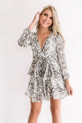 Decide to Dance Snake Print Dress in Grey