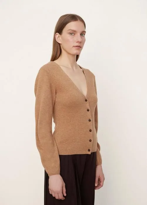 Deep V-Neck Button Cardigan in Heather Almond