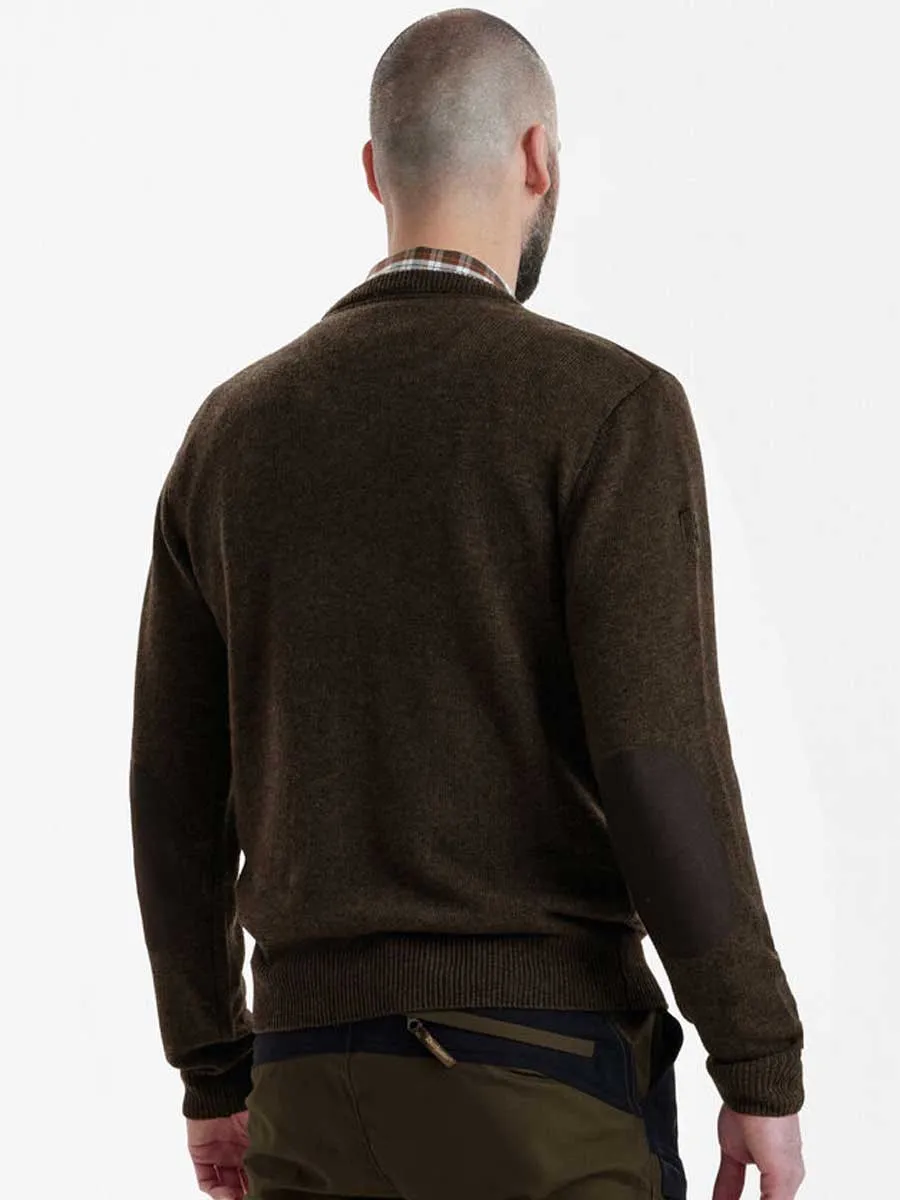 DEERHUNTER Sheffield Knit V-Neck Jumper - Mens - Dark Elm