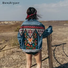 Denim Boho Beaded Vintage Jean Jacket